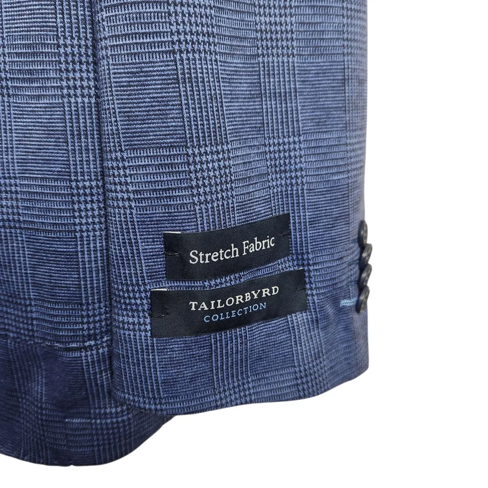 Tailorbyrd Collection NWT Denim Blue Plaid Sports Coat Blazer Mens Size 48L